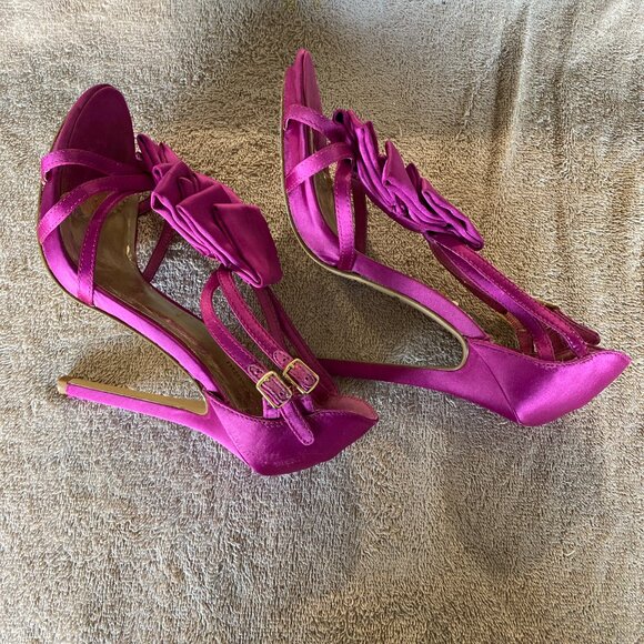Zigi Soho Fuchsia Satin Ruffle Heels | Women’s Size 7.5M | Strappy Dress Sandals - Picture 5 of 7